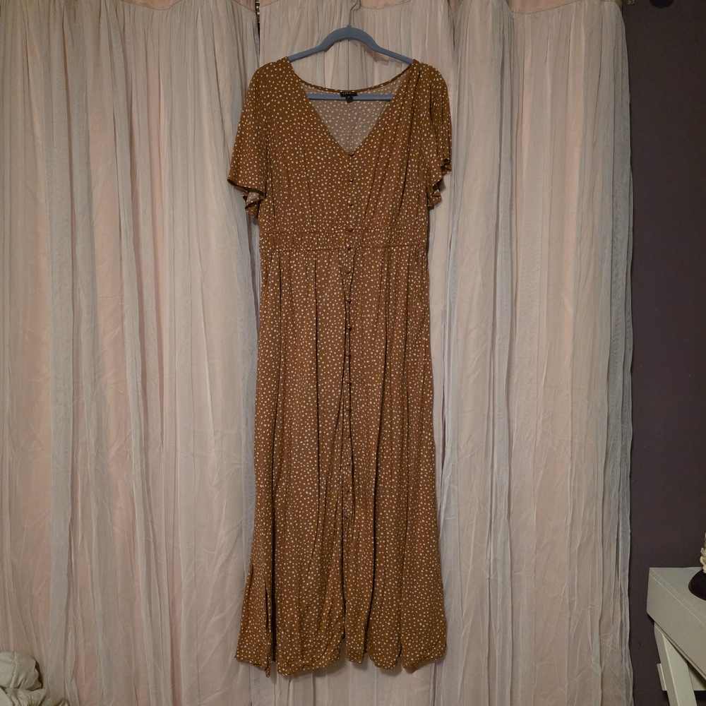 torrid 0 Mustard Polka Dot V-Neck Maxi Dress